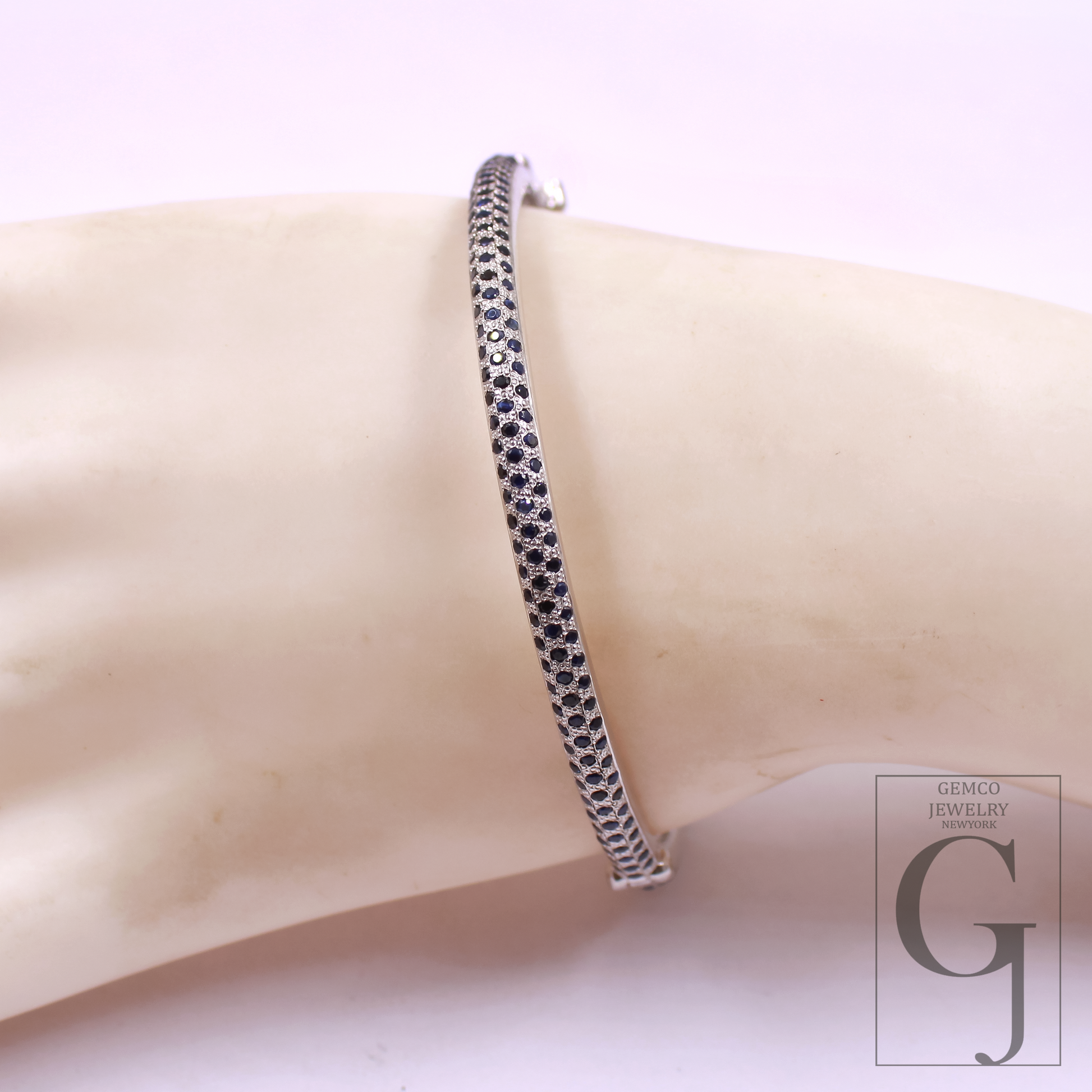 Blue Sapphire Bangle Bracelet In 925 Sterling Silver Handmade Bracelet For Everyday Wear