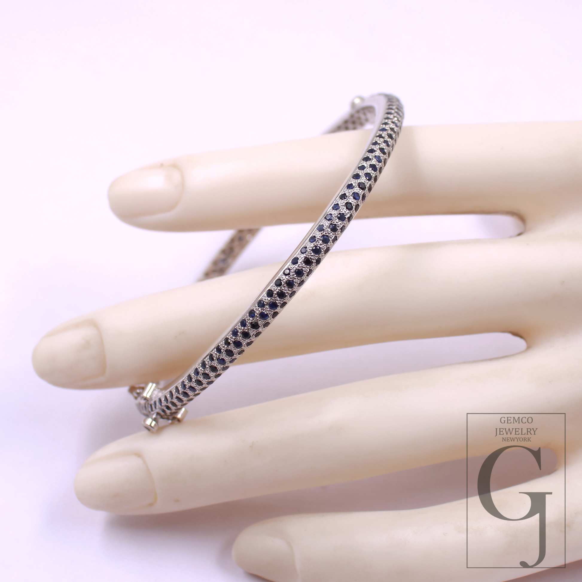 Blue Sapphire Bangle Bracelet In 925 Sterling Silver Handmade Bracelet For Everyday Wear