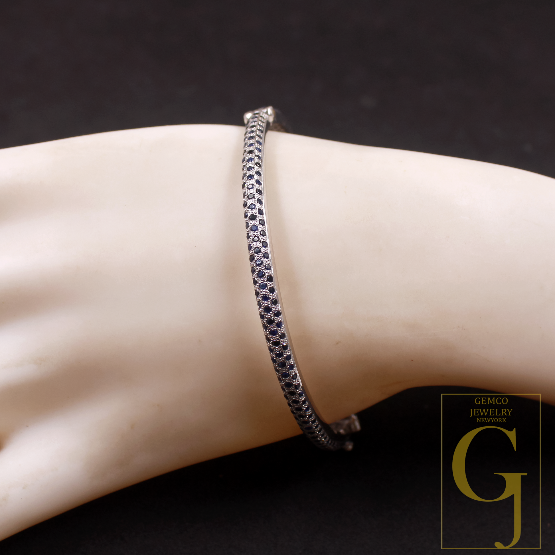 Blue Sapphire Bangle Bracelet In 925 Sterling Silver Handmade Bracelet For Everyday Wear
