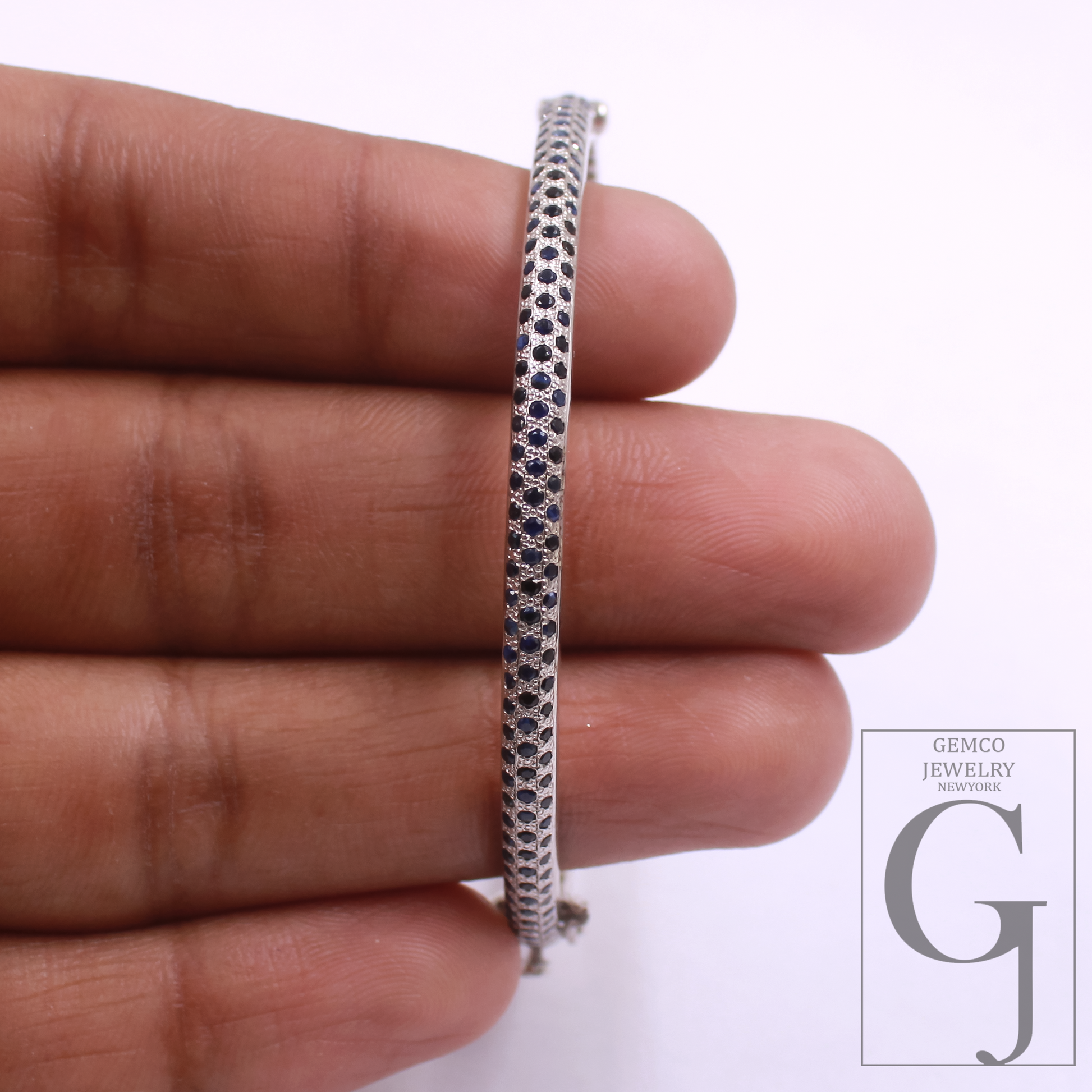 Blue Sapphire Bangle Bracelet In 925 Sterling Silver Handmade Bracelet For Everyday Wear
