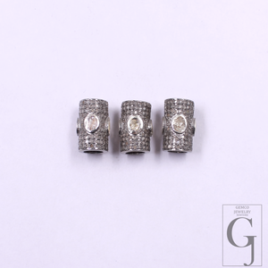 Natural Polki Pipe Bead With Pave Diamonds, Spacers 925 Sterling Silver Handmade Finish Beads For Jewelry Supplies