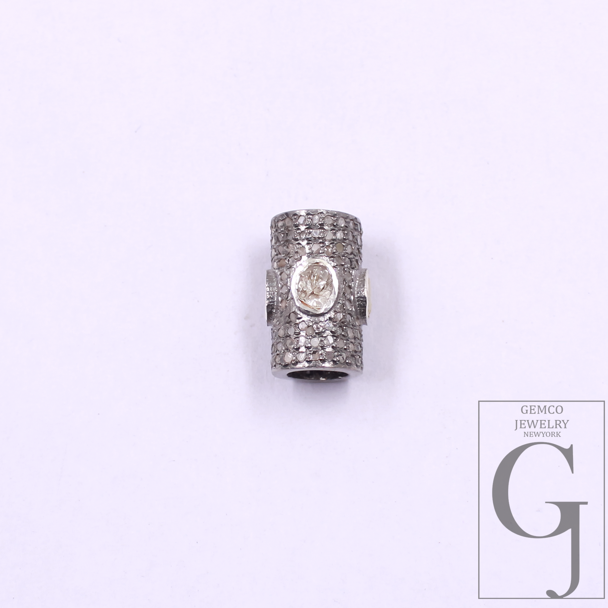 Natural Polki Pipe Bead With Pave Diamonds, Spacers 925 Sterling Silver Handmade Finish Beads For Jewelry Supplies