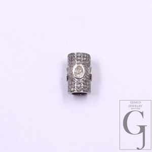 Natural Polki Pipe Bead With Pave Diamonds, Spacers 925 Sterling Silver Handmade Finish Beads For Jewelry Supplies