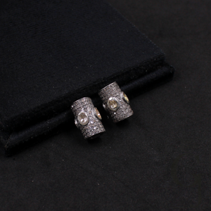 Natural Polki Pipe Bead With Pave Diamonds, Spacers 925 Sterling Silver Handmade Finish Beads For Jewelry Supplies