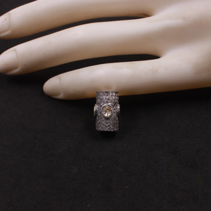 Natural Polki Pipe Bead With Pave Diamonds, Spacers 925 Sterling Silver Handmade Finish Beads For Jewelry Supplies