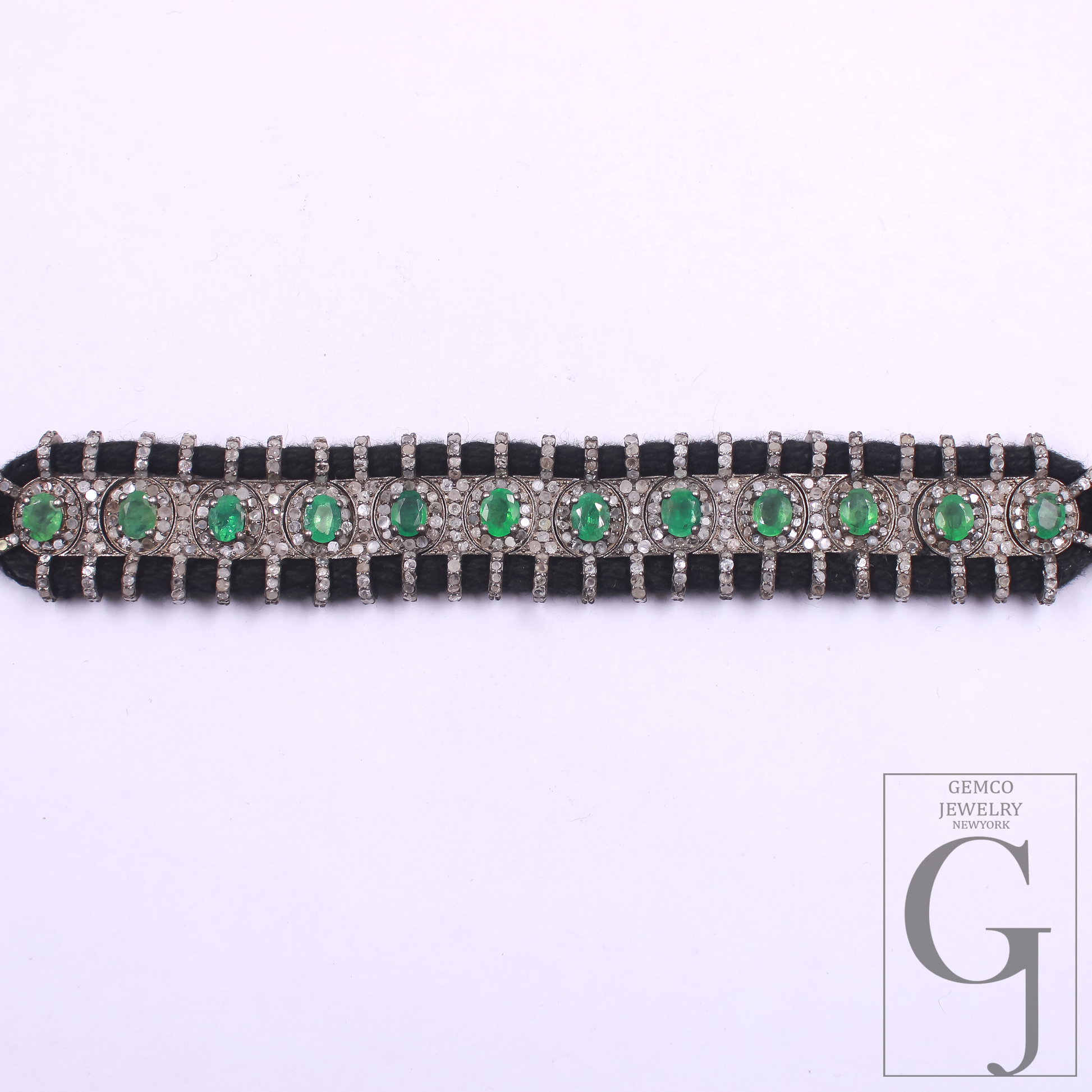Natural Emerald With Pave Diamonds Thread Bracelet Handmade Finish Thread Jewelry Everyday Wear