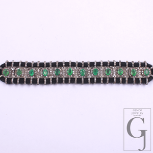 Natural Emerald With Pave Diamonds Thread Bracelet Handmade Finish Thread Jewelry Everyday Wear