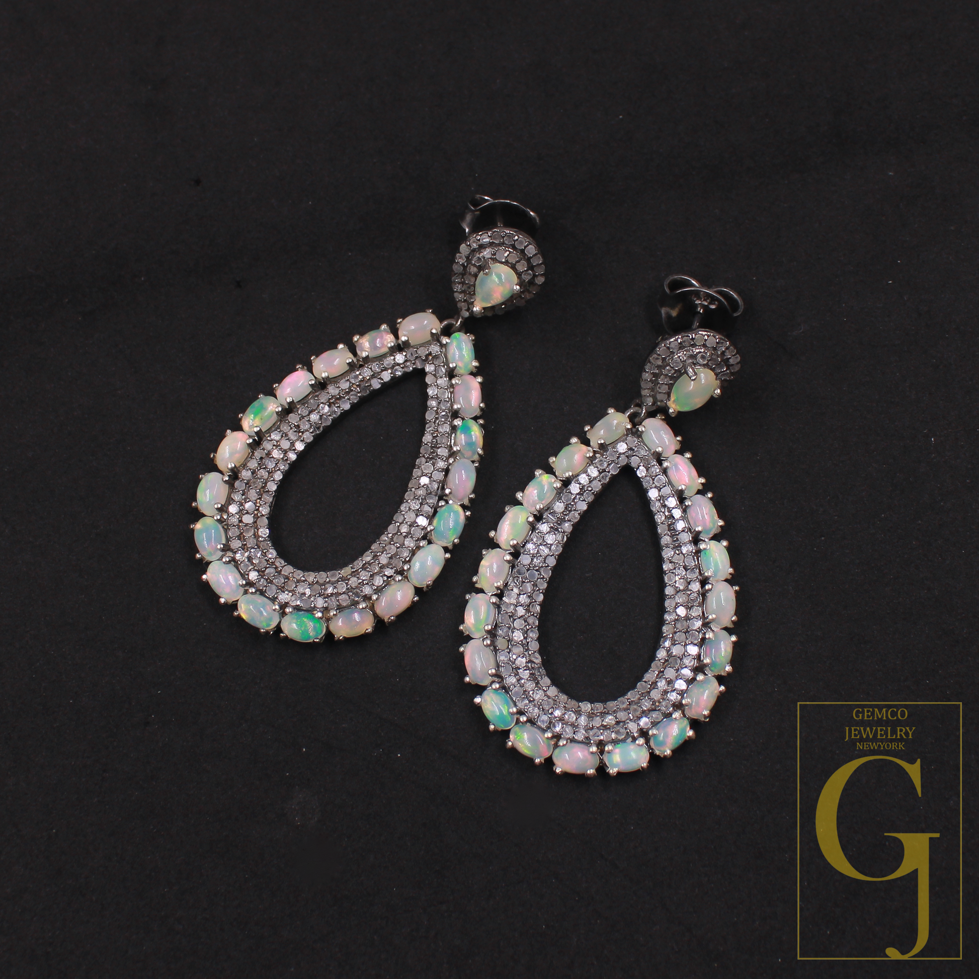 Natural Ethiopian Opal Earrings With Pave Diamonds In 925 Sterling Silver Handmade Earrings Jewelry Gift For Her