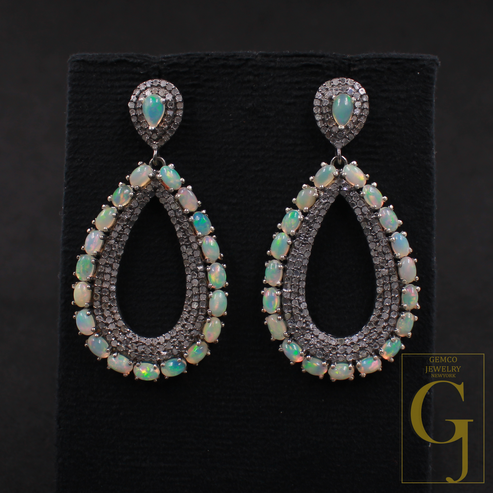Natural Ethiopian Opal Earrings With Pave Diamonds In 925 Sterling Silver Handmade Earrings Jewelry Gift For Her