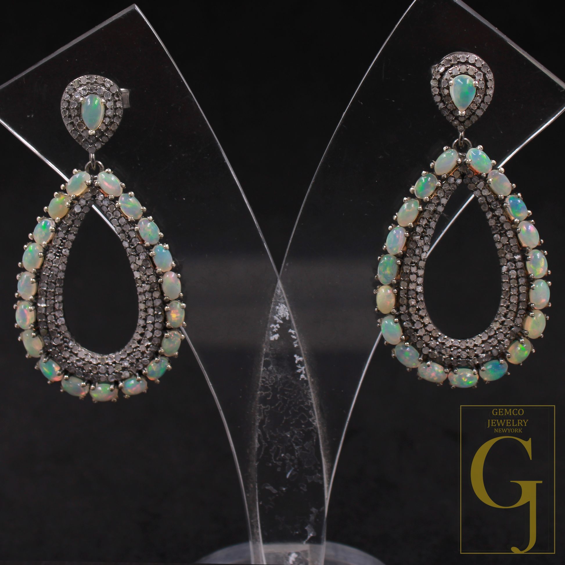 Natural Ethiopian Opal Earrings With Pave Diamonds In 925 Sterling Silver Handmade Earrings Jewelry Gift For Her