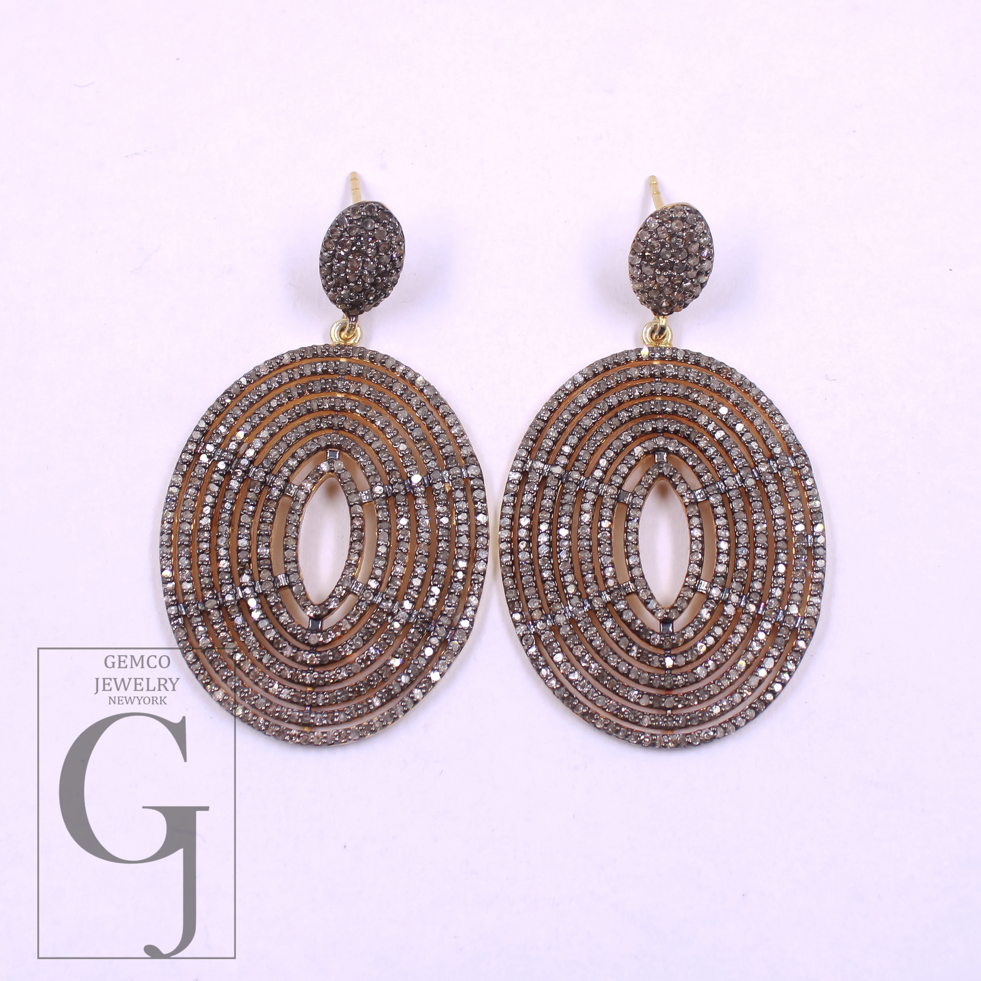 Pave Diamonds Earrings With Vermeil Gold In 925 Sterling Silver Handmade Finish Wedding Jewelry