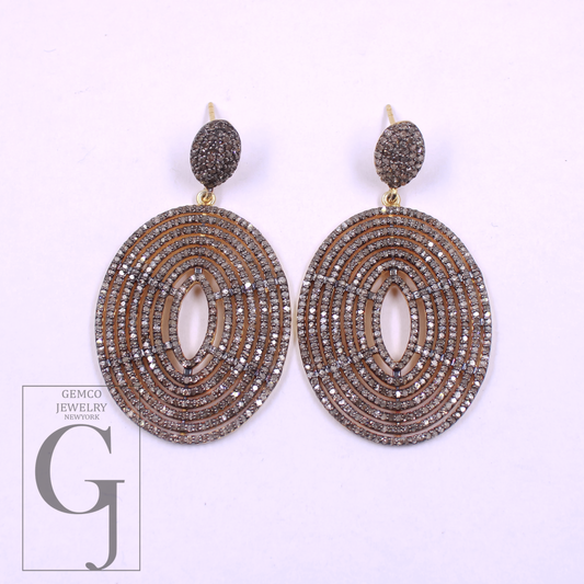 Pave Diamonds Earrings With Vermeil Gold In 925 Sterling Silver Handmade Finish Wedding Jewelry