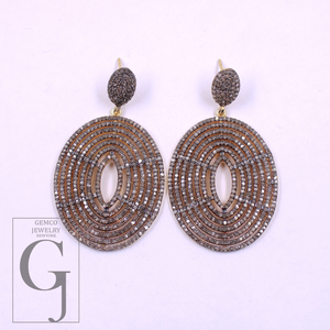 Pave Diamonds Earrings With Vermeil Gold In 925 Sterling Silver Handmade Finish Wedding Jewelry
