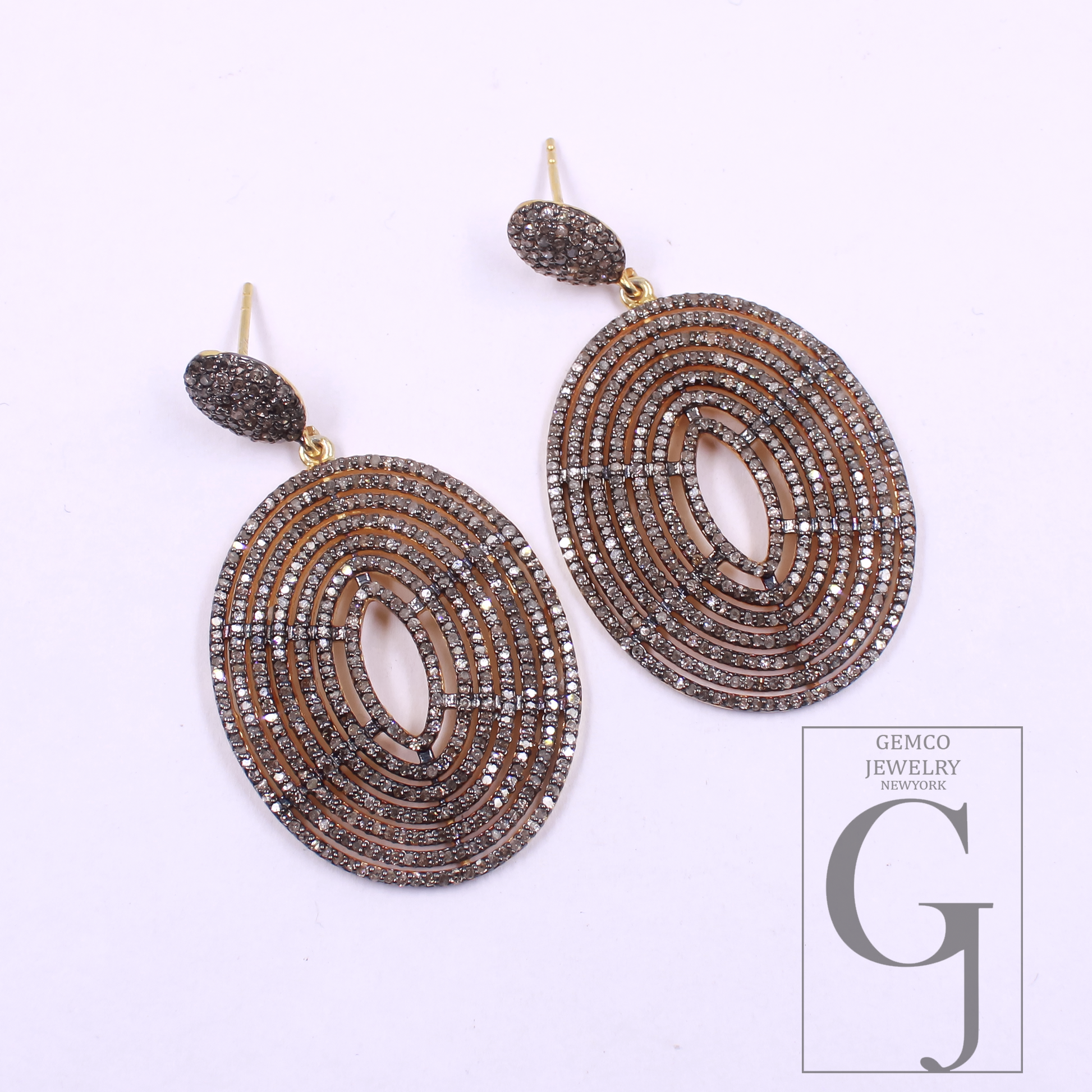 Pave Diamonds Earrings With Vermeil Gold In 925 Sterling Silver Handmade Finish Wedding Jewelry