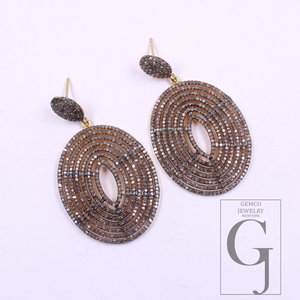 Pave Diamonds Earrings With Vermeil Gold In 925 Sterling Silver Handmade Finish Wedding Jewelry