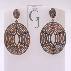 Pave Diamonds Earrings With Vermeil Gold In 925 Sterling Silver Handmade Finish Wedding Jewelry