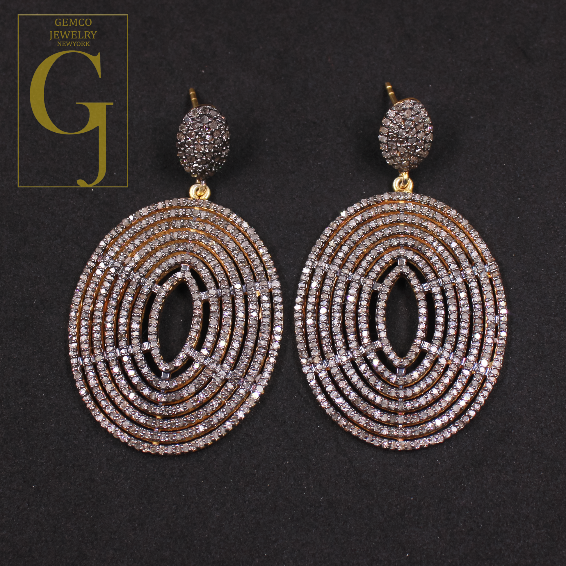 Pave Diamonds Earrings With Vermeil Gold In 925 Sterling Silver Handmade Finish Wedding Jewelry