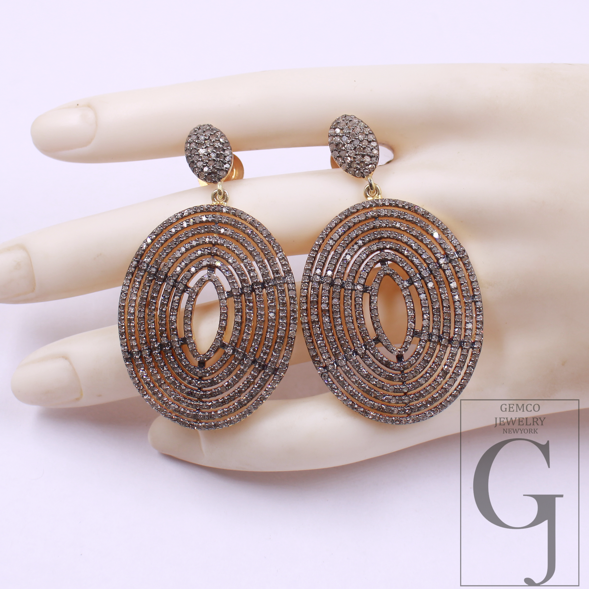 Pave Diamonds Earrings With Vermeil Gold In 925 Sterling Silver Handmade Finish Wedding Jewelry