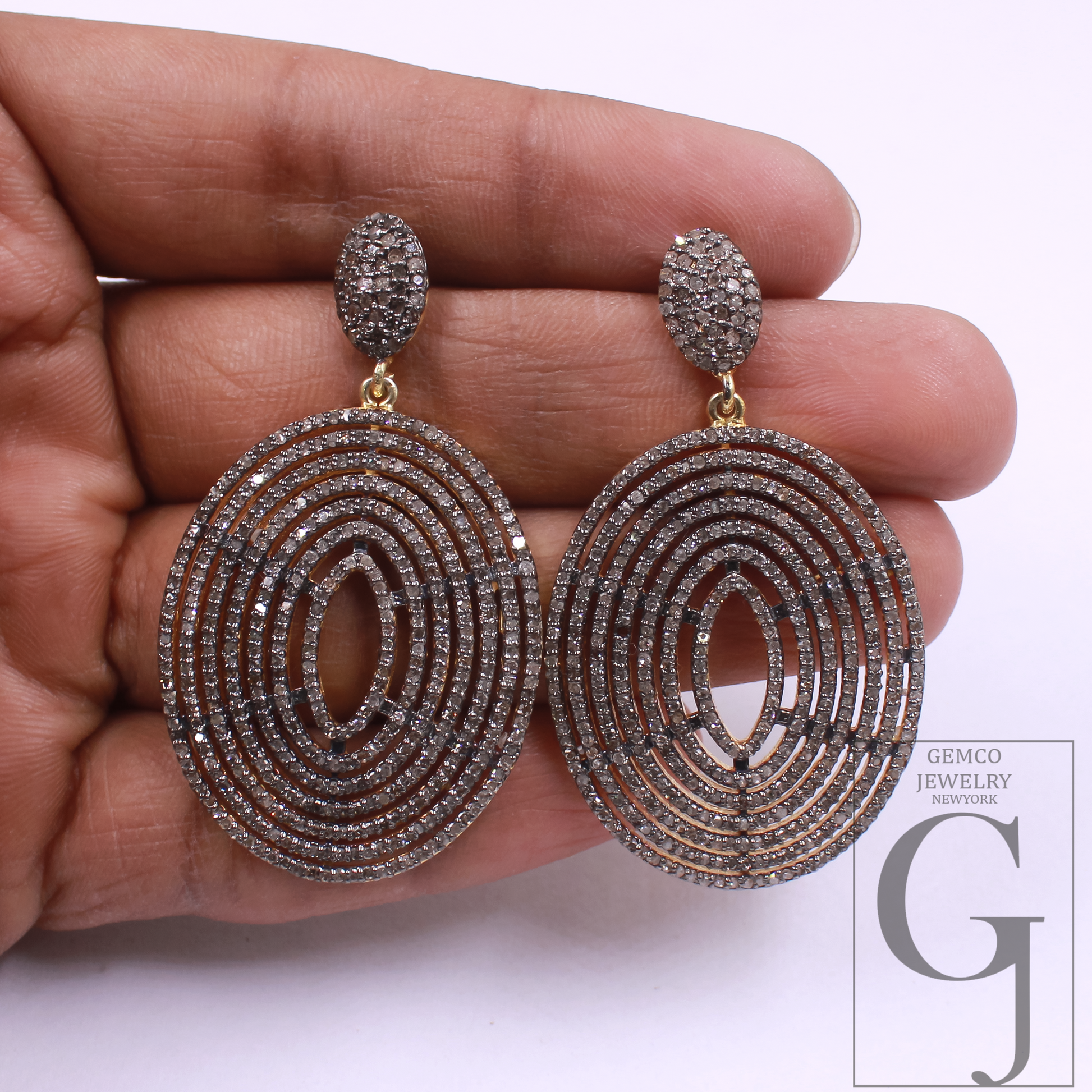 Pave Diamonds Earrings With Vermeil Gold In 925 Sterling Silver Handmade Finish Wedding Jewelry