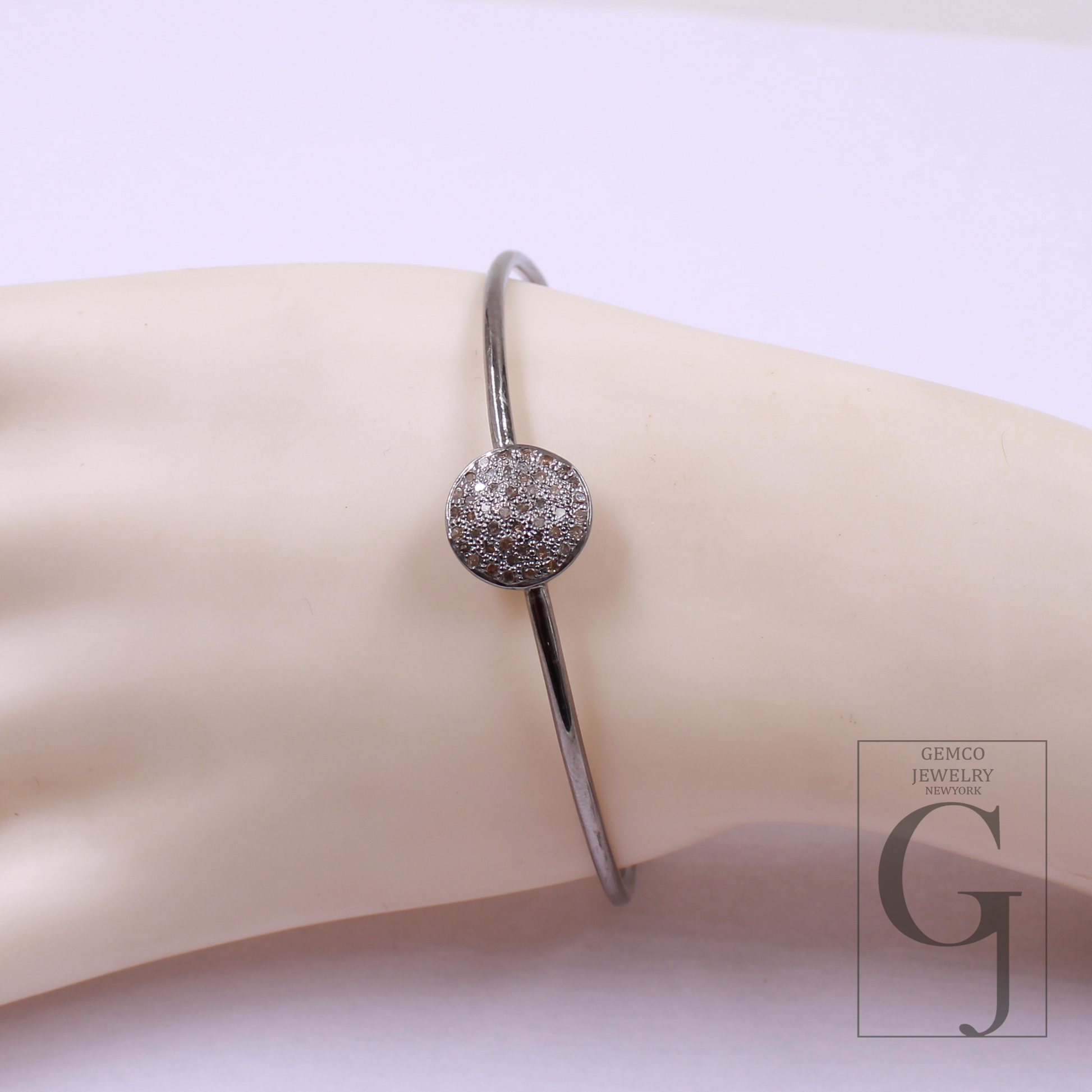 Natural Pave Diamonds Bracelet In 925 Sterling Silver Handmade Finish Jewelry Bracelet For Everyday Wear