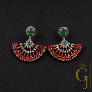 Natural Emerald And Ruby With Pave Diamonds, Gold Plated 925 Sterling Silver Handmade Jewelry Gift For Her
