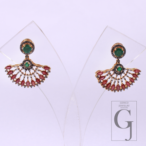 Natural Emerald And Ruby With Pave Diamonds, Gold Plated 925 Sterling Silver Handmade Jewelry Gift For Her