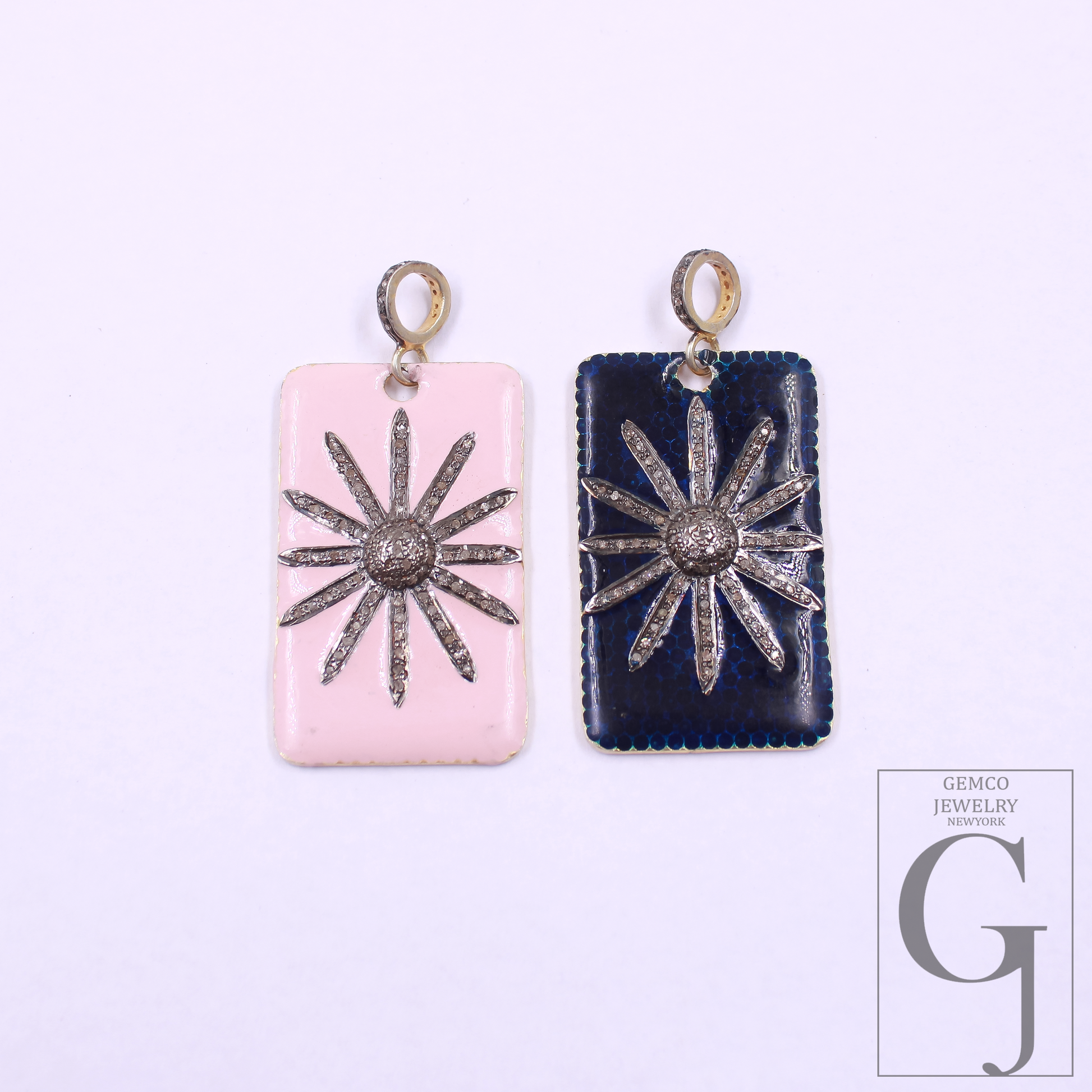 Enamel Starburst Pendant With Pave Diamonds, Vermeil Gold 925 Sterling Silver Handmade Finish Pendant Gift For Her