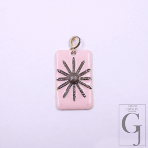 Enamel Starburst Pendant With Pave Diamonds, Vermeil Gold 925 Sterling Silver Handmade Finish Pendant Gift For Her