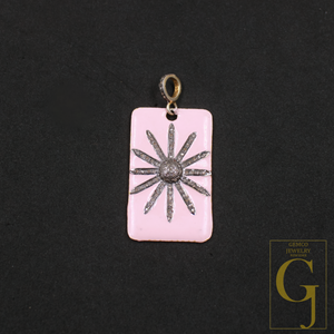 Enamel Starburst Pendant With Pave Diamonds, Vermeil Gold 925 Sterling Silver Handmade Finish Pendant Gift For Her