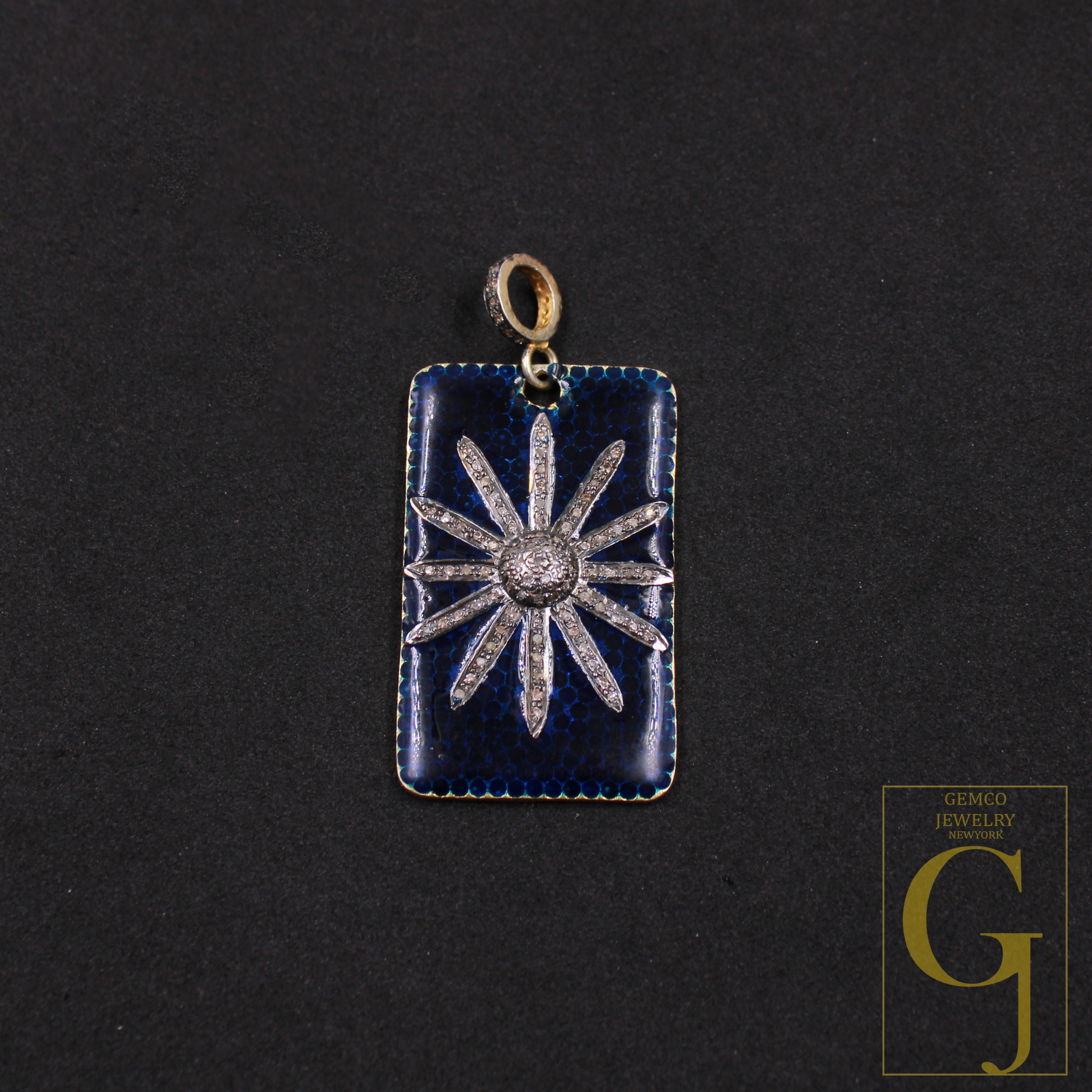 Enamel Starburst Pendant With Pave Diamonds, Vermeil Gold 925 Sterling Silver Handmade Finish Pendant Gift For Her