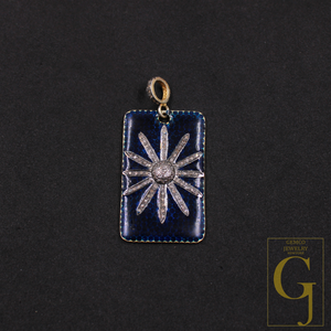 Enamel Starburst Pendant With Pave Diamonds, Vermeil Gold 925 Sterling Silver Handmade Finish Pendant Gift For Her