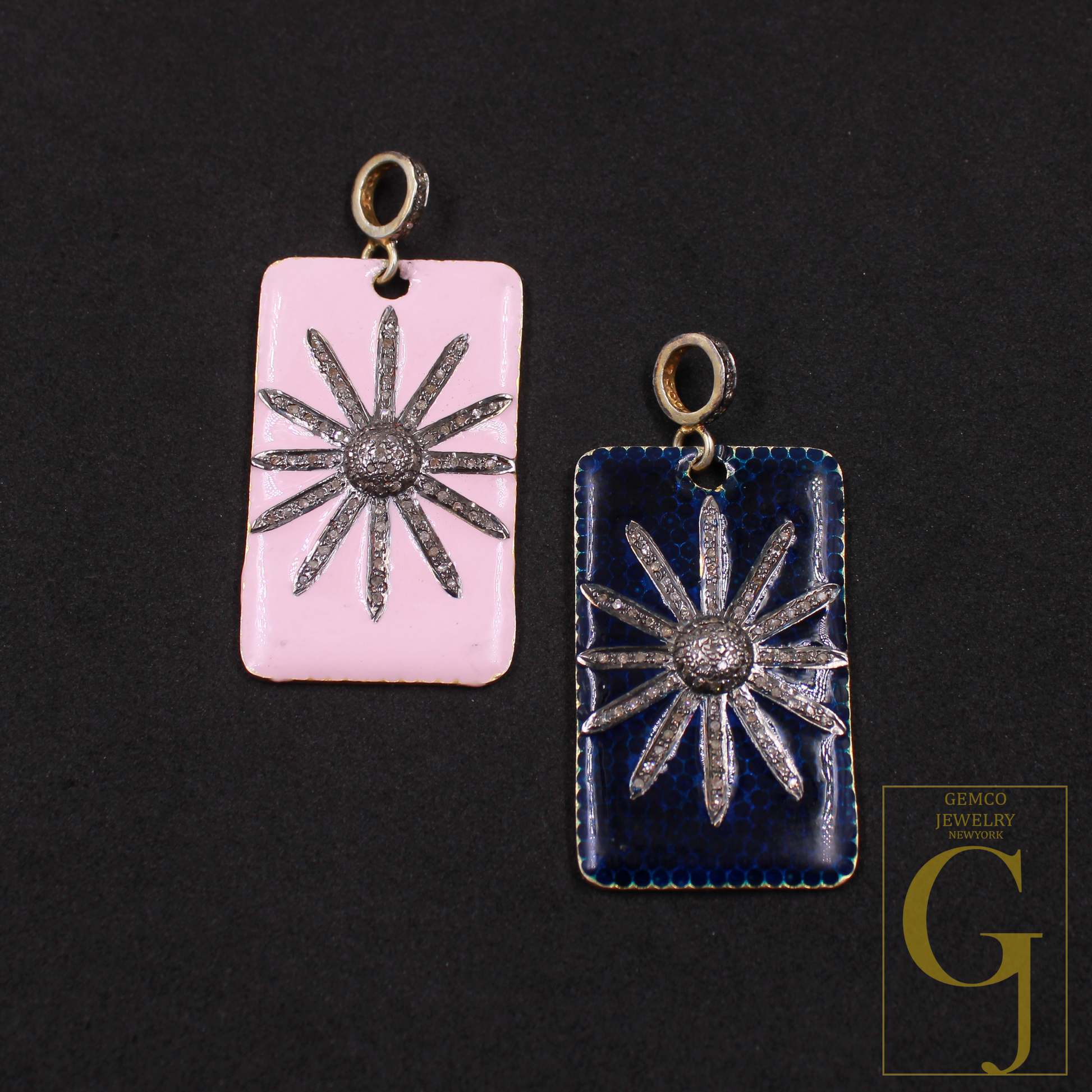 Enamel Starburst Pendant With Pave Diamonds, Vermeil Gold 925 Sterling Silver Handmade Finish Pendant Gift For Her