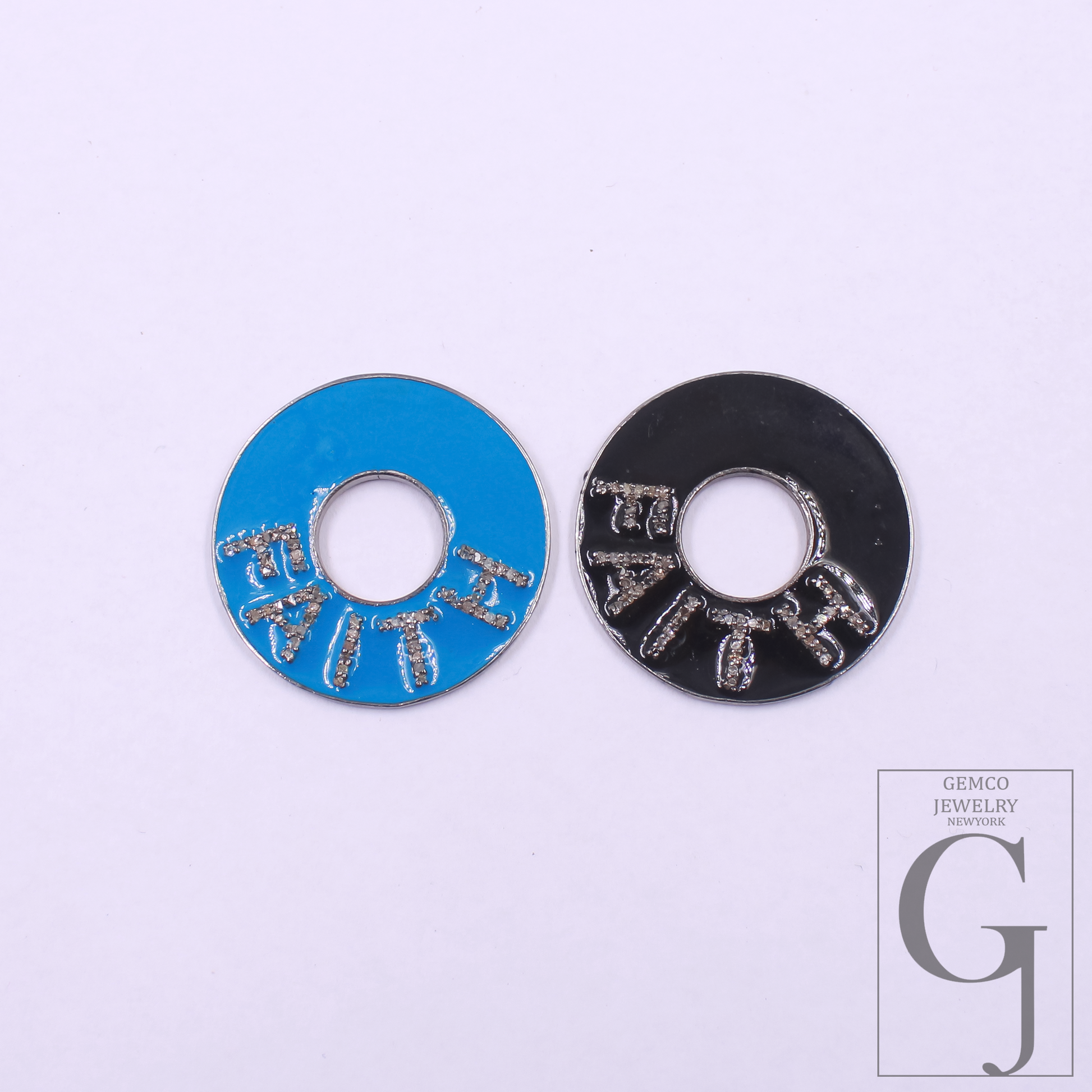Enamel FAITH Pendant With Pave Diamonds In 925 Sterling Silver Handmade Jewelry For Everyday Wear