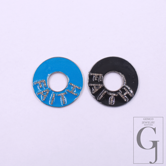Enamel FAITH Pendant With Pave Diamonds In 925 Sterling Silver Handmade Jewelry For Everyday Wear