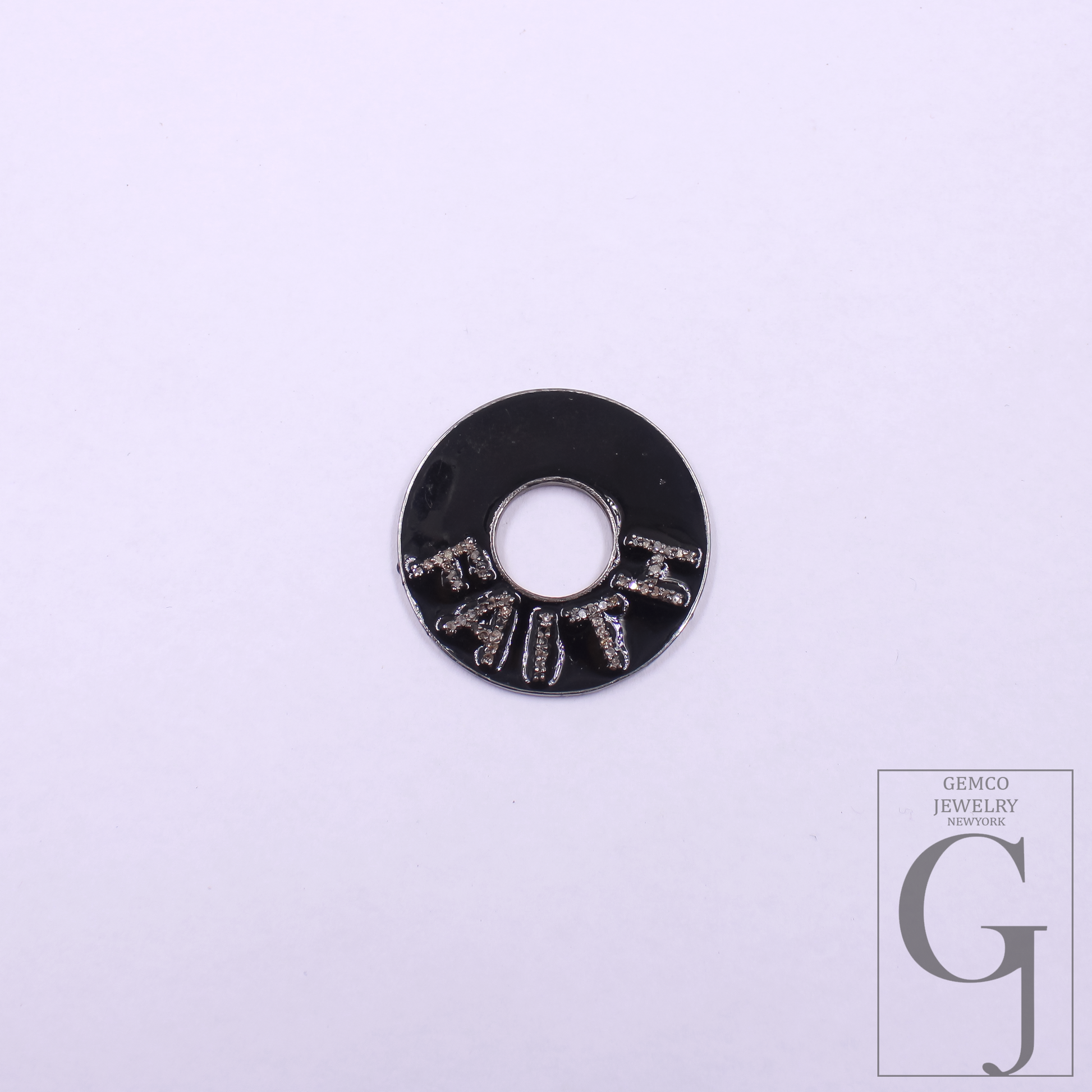 Enamel FAITH Pendant With Pave Diamonds In 925 Sterling Silver Handmade Jewelry For Everyday Wear