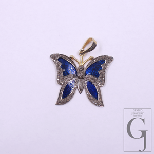 Beautiful Butterfly Pendant With Pave Diamonds, Vermeil Gold In 925 Sterling Silver Handmade Jewelry Gift For Her