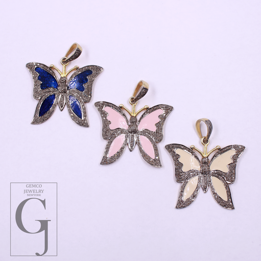 Beautiful Butterfly Pendant With Pave Diamonds, Vermeil Gold In 925 Sterling Silver Handmade Jewelry Gift For Her