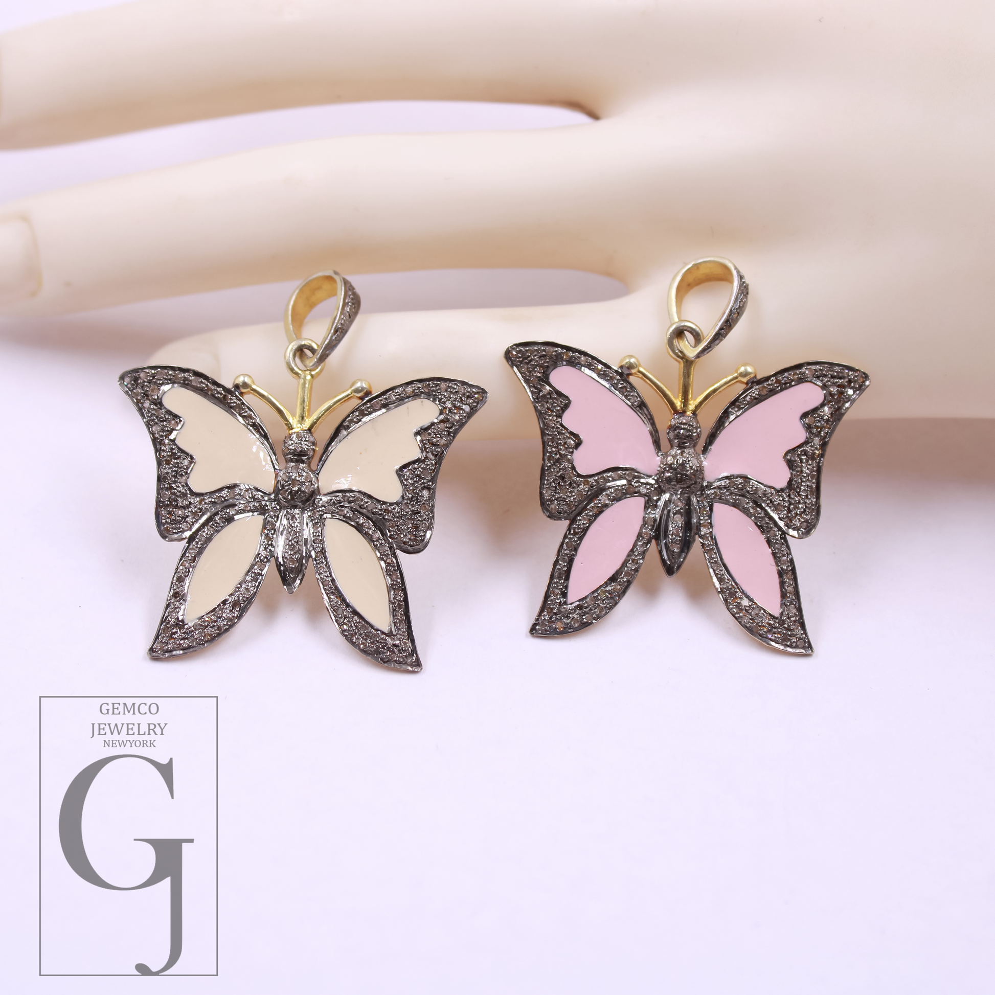 Beautiful Butterfly Pendant With Pave Diamonds, Vermeil Gold In 925 Sterling Silver Handmade Jewelry Gift For Her