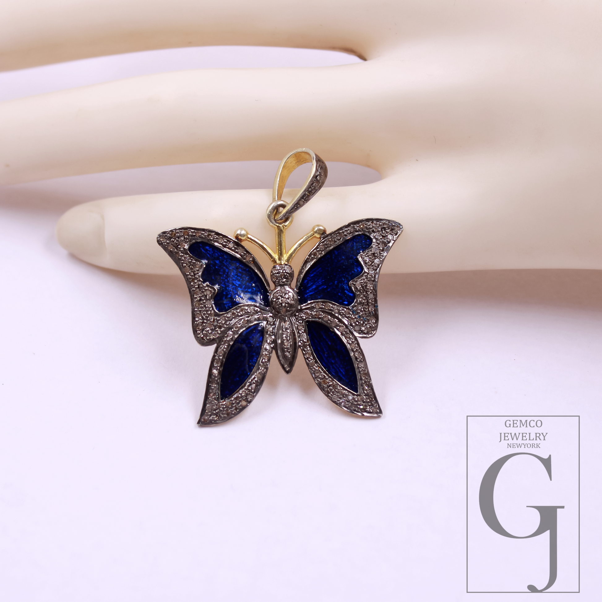 Beautiful Butterfly Pendant With Pave Diamonds, Vermeil Gold In 925 Sterling Silver Handmade Jewelry Gift For Her