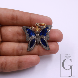 Beautiful Butterfly Pendant With Pave Diamonds, Vermeil Gold In 925 Sterling Silver Handmade Jewelry Gift For Her