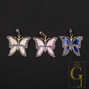 Beautiful Butterfly Pendant With Pave Diamonds, Vermeil Gold In 925 Sterling Silver Handmade Jewelry Gift For Her