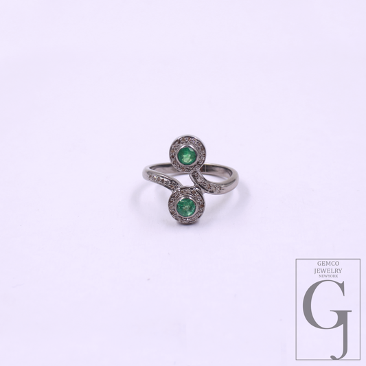 Natural Emerald Ring With Pave Diamonds In 925 Sterling Silver – Unique Ring For Everyday Wear
