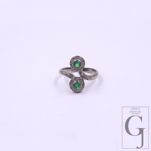 Natural Emerald Ring With Pave Diamonds In 925 Sterling Silver – Unique Ring For Everyday Wear