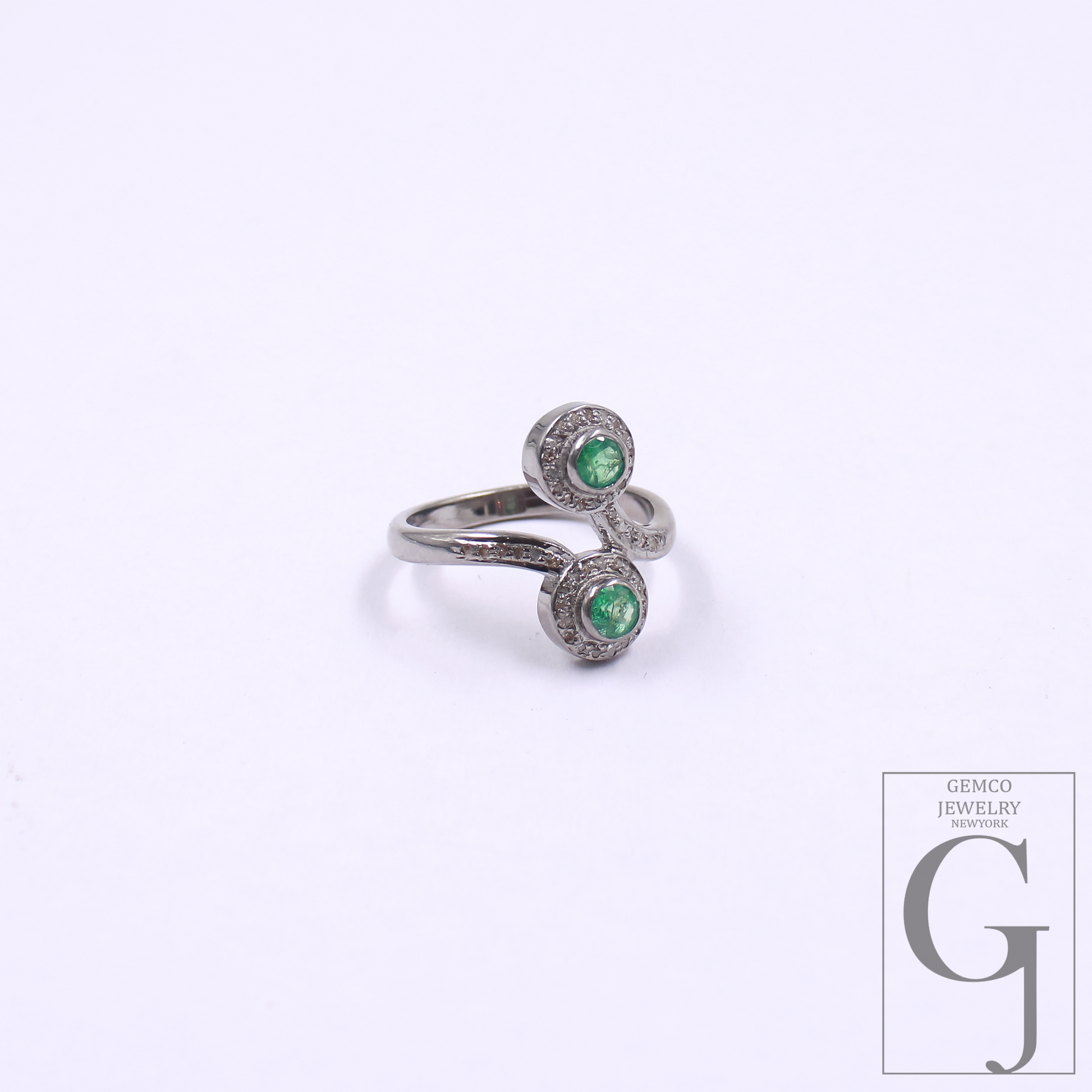 Natural Emerald Ring With Pave Diamonds In 925 Sterling Silver – Unique Ring For Everyday Wear