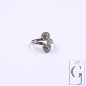Natural Emerald Ring With Pave Diamonds In 925 Sterling Silver – Unique Ring For Everyday Wear
