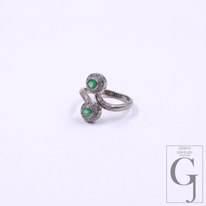 Natural Emerald Ring With Pave Diamonds In 925 Sterling Silver – Unique Ring For Everyday Wear