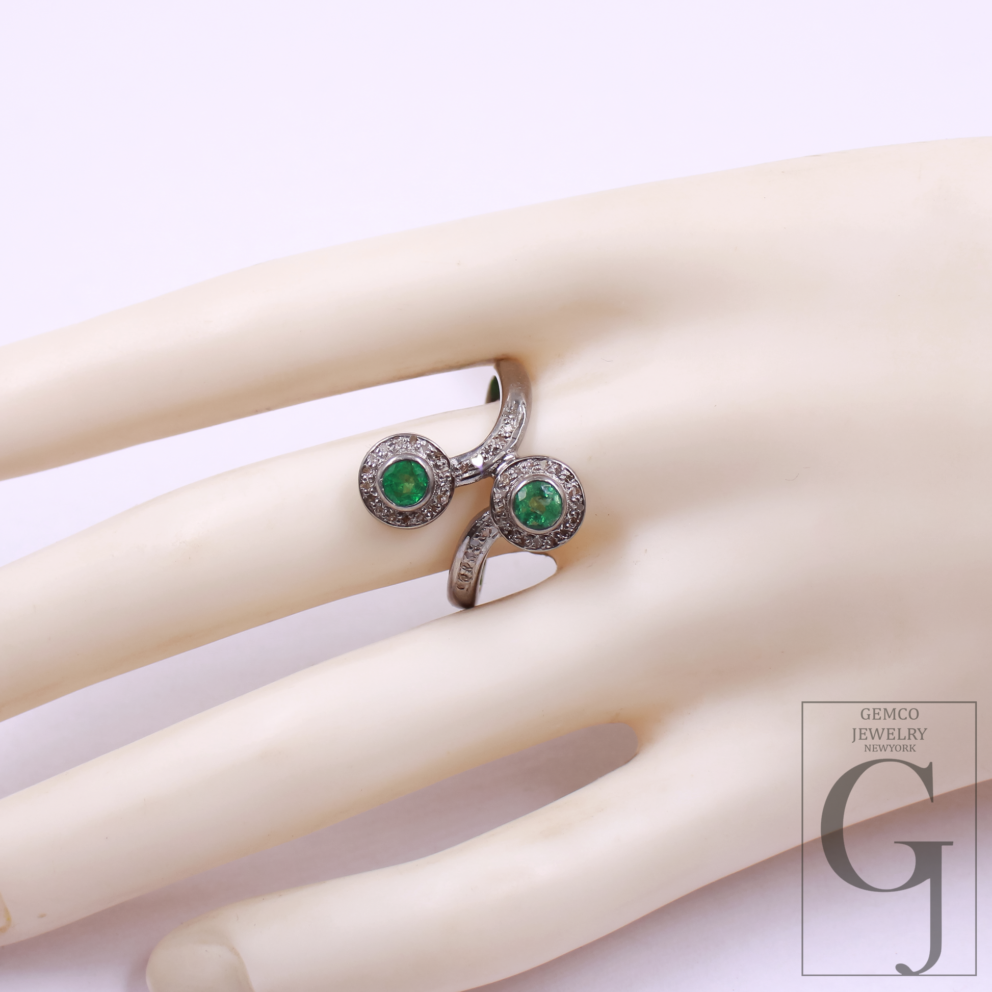 Natural Emerald Ring With Pave Diamonds In 925 Sterling Silver – Unique Ring For Everyday Wear