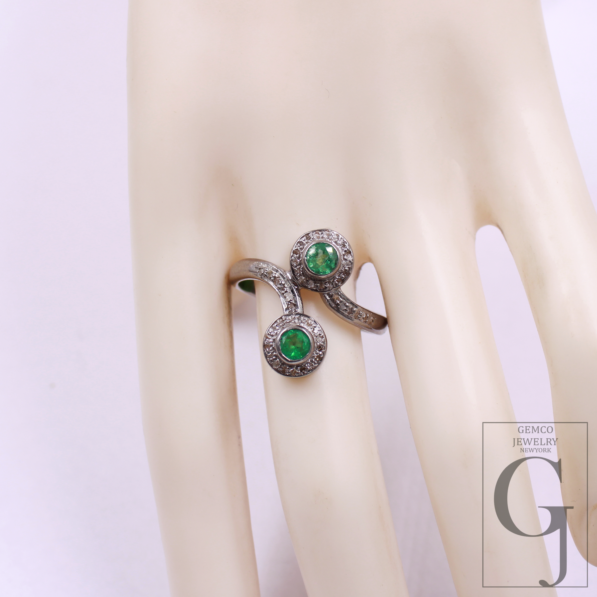Natural Emerald Ring With Pave Diamonds In 925 Sterling Silver – Unique Ring For Everyday Wear