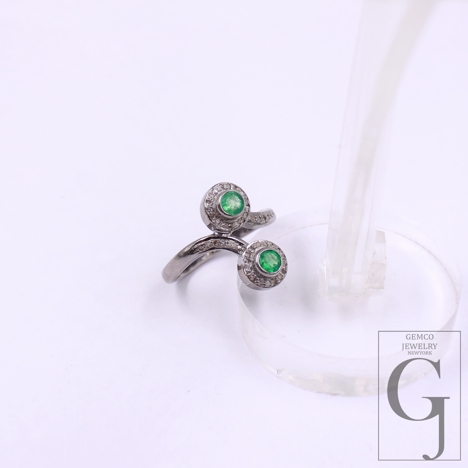 Natural Emerald Ring With Pave Diamonds In 925 Sterling Silver – Unique Ring For Everyday Wear