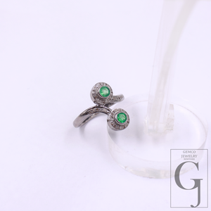 Natural Emerald Ring With Pave Diamonds In 925 Sterling Silver – Unique Ring For Everyday Wear
